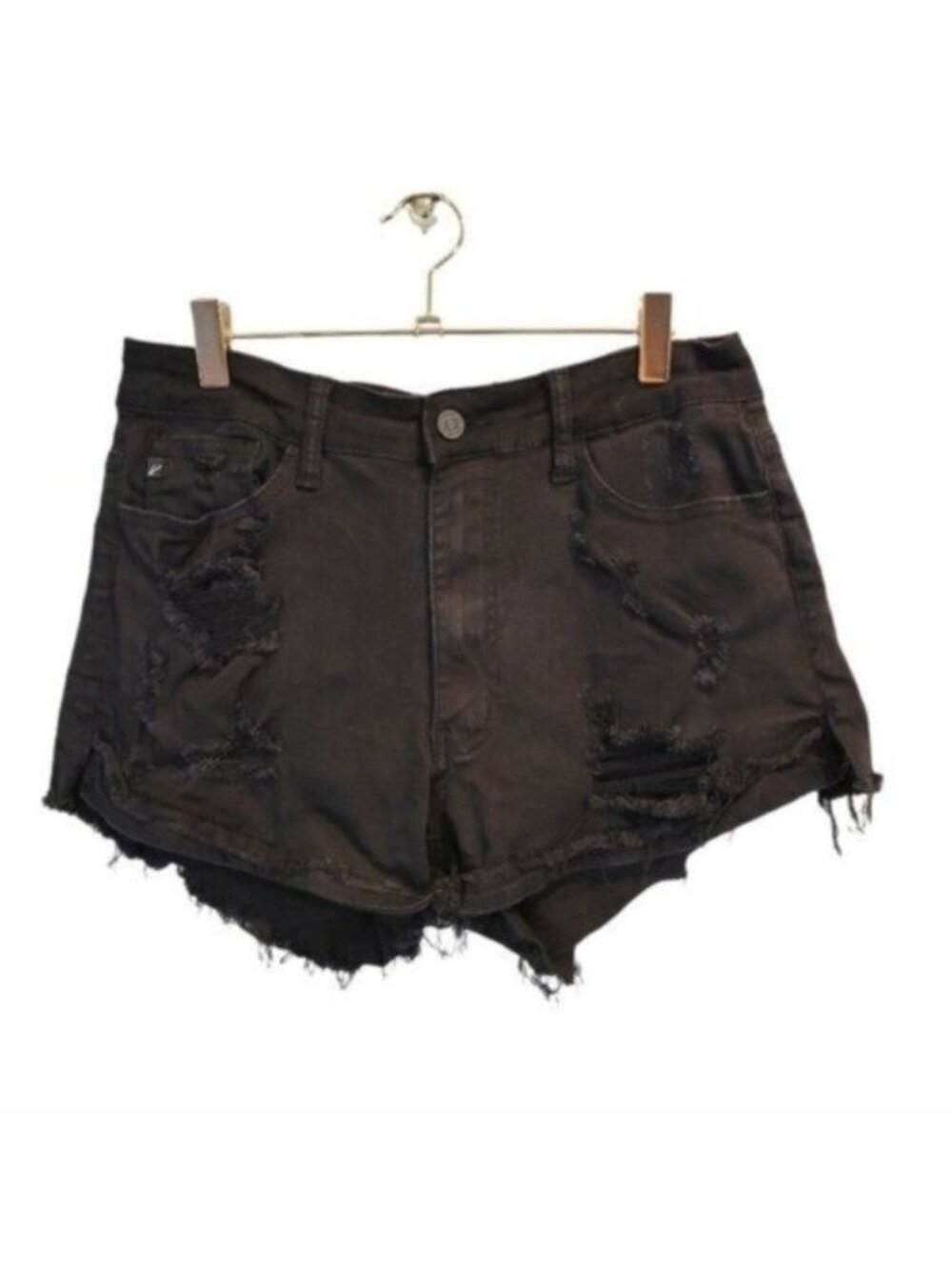 Kancan High Rise Distressed Raw Hem Denim Jean Shorts Black